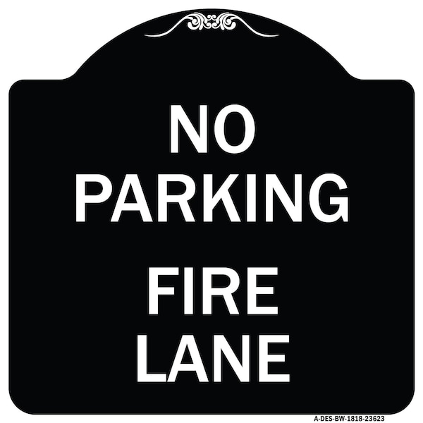 Signmission No Parking Fire Lane W/ Striped Border Heavy-Gauge Aluminum Sign, 18" x 18", BW-1818-23623 A-DES-BW-1818-23623 - main